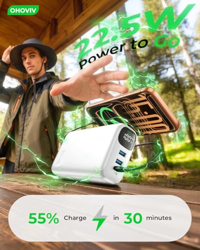 OHOVIV Portable Charger Power Bank 50000mAh,PD 22.5W Battery Pack - color: Pure White