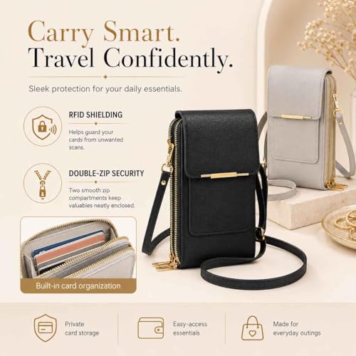 2026 Touchscreen Phone Crossbody Bag for Women, RFID Blocking Leather Mobile Phone Purse - color: Brown