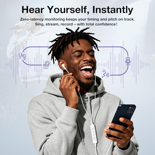 KM08 Live Streaming & Karaoke Headset with Mic, Voice Changer Sound Effects - color: Semi In-Ear (White)