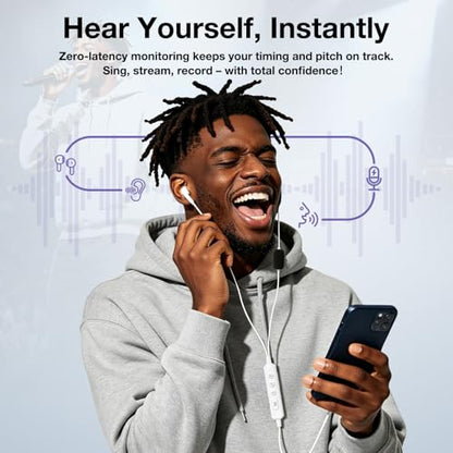 KM08 Live Streaming & Karaoke Headset with Mic, Voice Changer Sound Effects - color: Semi In-Ear (White)