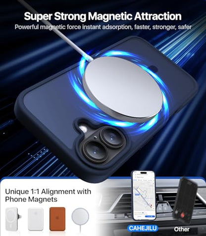 CAHEJILU Magnetic for iPhone 16 Case,[Compatible with MagSafe][Military Grade Drop Protection] Anti-Fingerprint Translucent Matte Shockproof Protective Case for iPhone 16 Phone Case 6.1",Deep Blue - color: A3-Deep Blue