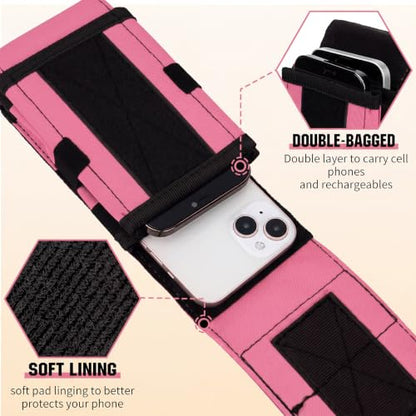 Dual Tactical Phone Pouch Molle Phone Holster Double Capacity Holder Universal Utility EDC Pouch for iPhone 17 Pro Max/17 Pro/16 Pro Max/16 Pro/15 Pro Max/15 - color: Hot Pink