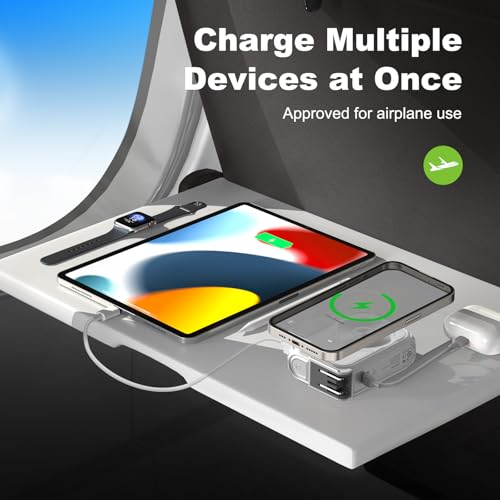 P05 Portable Charger, Magnetic Power Bank, Small Wireless PowerBank, Battery Pack10000mAh Travel Essentials Fast Charging with Built in Cable, Foldable Wall Plug for iPhone,Andriod（Metal Material） - color: Silver