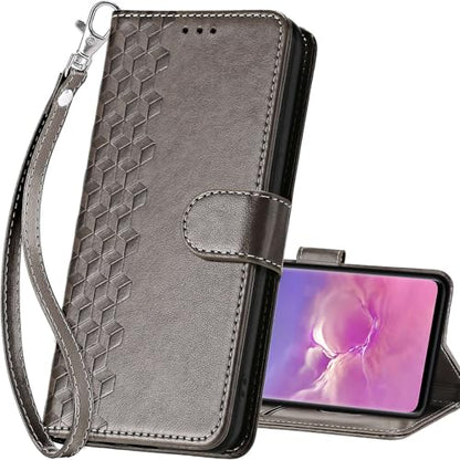 for Samsung Galaxy S10 Wallet case, Gray-Cube | 3 Card Holders, Kickstand, Shockproof TPU Shell, PU Leather, Magnetic Closure, Protective Flip Folio Cover, Women - color: 10