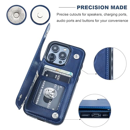 ONETOP for iPhone 15 Pro Wallet Case with Credit Card Holder,Blue | Kickstand,ID/Cash Holder,Case Wallet with Card Slots,Double Magnetic Clasp,Durable PU Leather Shockproof Cover for Women Men - color: Blue