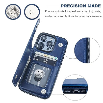 ONETOP for iPhone 15 Pro Wallet Case with Credit Card Holder,Blue | Kickstand,ID/Cash Holder,Case Wallet with Card Slots,Double Magnetic Clasp,Durable PU Leather Shockproof Cover for Women Men - color: Blue