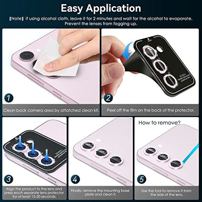 CloudValley [3 Pcs for Samsung Galaxy S24 / S23 / S23 Plus Camera Lens Protector, 9H Tempered Glass + Aluminum Alloy Metal Individual Lens Protective Ring 5G 2023, Glitter Purple - color: Glittler Purple