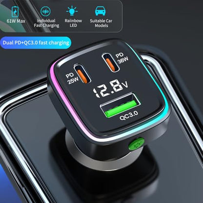 60W Fast Car Charger USB C Quick Charging Adapter PD 36W Fast Charging with Led and Voltage Display for iPhone16 15 X Samsung