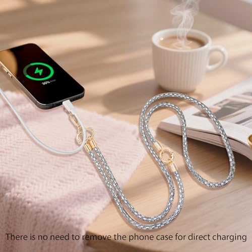 Crystal Phone Lanyard Crossbody Adjustable Rhinestone Anti-Theft Phone Strap Crossbody Cell Phone Neck Strap for Women - color: White