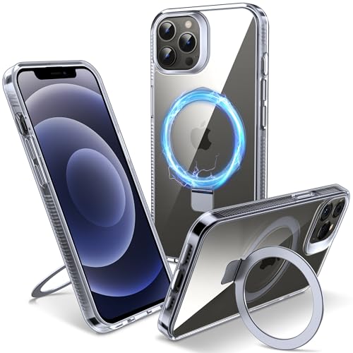 Magnetic Case for iPhone 12 Pro Max - [Built-in Invisible Stand] [Compatible with MagSafe] [Military Grade Drop Protection] Anti-Yellowing Hard Back Silicone Edge Cover, 6.7", Clear - color: Clear, size: iPhone 12 Pro Max 6.7''