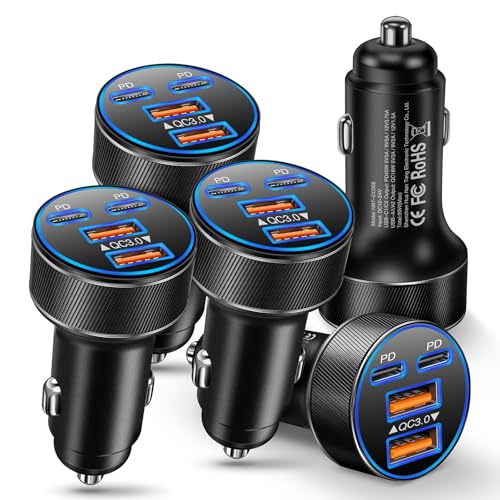 USB C Car Charger, Multi Port 90W Fast Charging Cigarette Lighter Adapter - color: Black, size: 5-Pack