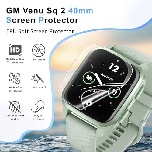 6 Pack Screen Protector for Garmin Venu Sq 2 / Sq 2 Music,Soft EPU Film | High Clarity, Self-Healing, Full Coverage, Touch Sensitive, Anti-Scratch and Bubble-Free for Running,Training and Daily Wear - size: For Garmin Venu Sq 2 1.6 Inch