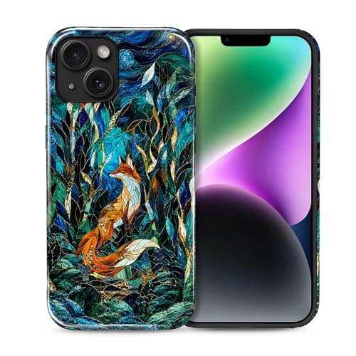 Case Compatible with iPhone 14 Plus, Cute Dual Layer Hybrid Phone Cover, Military Grade Drop Protection, Aesthetic Shockproof Phone Case for Women Girls, Woodland Fox Stained Glass - color: Woodland Fox Stained Glass, size: Iphone 14 Plus