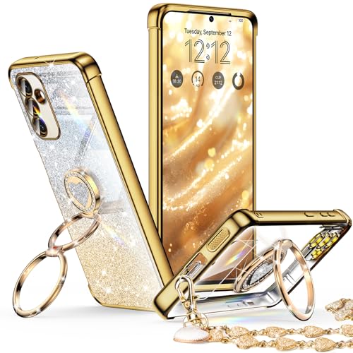 XYZ for Samsung Galaxy S23 FE Case with Stand, Galaxy S23 FE Case with Double Ring, Women Girls Bling Luxury Glitter Clear Phone Case Cover for Samsung Galaxy S23 FE, Gold - color: Clear Glitter Gold, size: Galaxy S23 FE