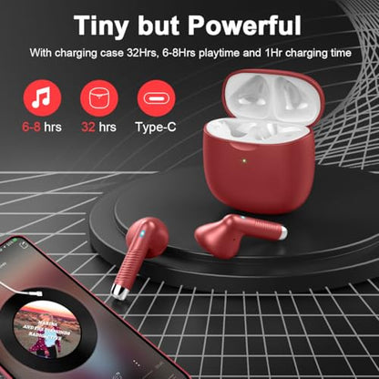 Wireless Earbuds, Bluetooth 5.4 Earbuds Stereo Bass, Bluetooth Headphones - color: Glossy Red