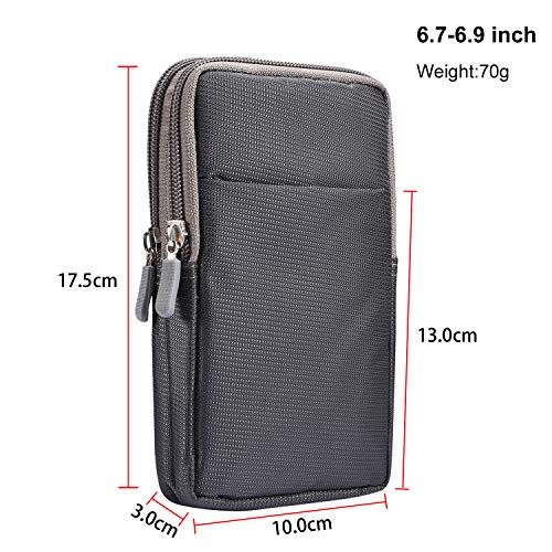 Multifunction Dual Phone Holster Men, Nylon Cell Phone Case Holder Mens Belt Pouch Loop/Clip, Smartphone Belt Wallet Purse 2 Zipper Pockets Compatible with iPhone 14 Pro Max Case 13 Pro Max, Black - color: Dark gray