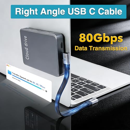 Duttek 80Gbps Right Angle USB C Cable 7.87inch/20cm, 240W PD/8K@Hz, Short USB C to USB C Cable, Type C Male to Male Flat Cable for Steam Deck, Laptop, Car, Desk Setup - style: Side Angle to Side Angle 90 Degree USB C Cable