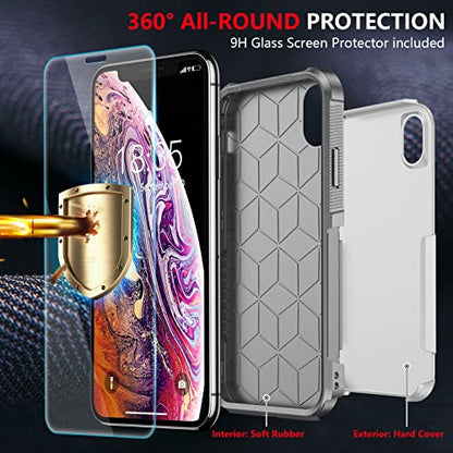 SPIDERCASE for iPhone Xs Max Case, [10 FT Military Grade Drop Protection] [Non-Slip] [2 pcs Tempered Glass Screen Protector] Shockproof Airbag Cushion Protective Case for iPhone Xs Max 6.5” (White) - color: White