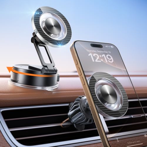 SUPERONE Magnetic Car Phone Holder for MagSafe,360° Vacuum Mount for iPhone - color: Matte Black