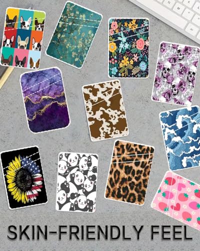 Dual Pocket Leather Phone Wallet Adhesive Stick On, Cute Card Holder, Credit Card Holder for Phone Case, Beautiful Colorful Flowers - color: Beautiful Colorful Flowers