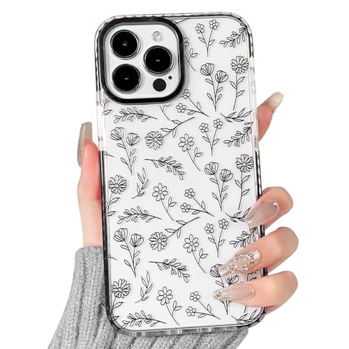 NITITOP Compatible for iPhone 15 Pro Max Case Cute Flower Floral Clear for Women Girl Ultra Slim Crystal Shockproof Soft TPU Anti-Yellow Protective Phone Cover - Clear Black - color: Clear Black, size: iPhone 15 Pro Max