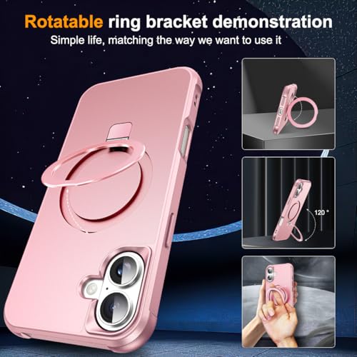 SKYLMW Compatible with iPhone 17 Case with Stand,Rose Gold | iPhone 17 Phone Case 6.3",Magnetic Ring Stand,Compatible with MagSafe,Military-Grade Protection,Great Grip Feeling - color: Rose Gold, size: Iphone 17
