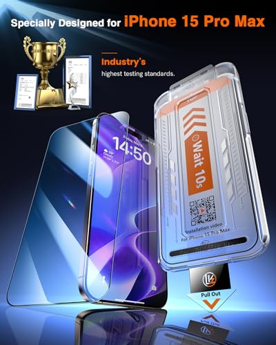 LK 3 Pack for iPhone 15 Pro Max Screen Protector [One-Pull Install]