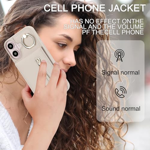 Crossbody Wallet Case for iPhone 17, with Card Slots Zipper Pocket Case, Flip Folio Purse RFID Blocking with Detachable Strap-Beige - color: Beige, size: iPhone 17(6.3")