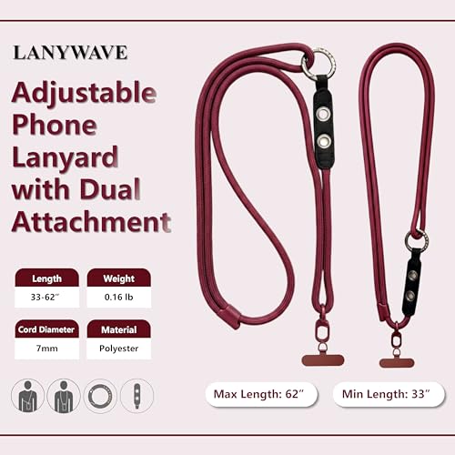 Adjustable Crossbody Phone Lanyard with Hanging Loops - color: Red