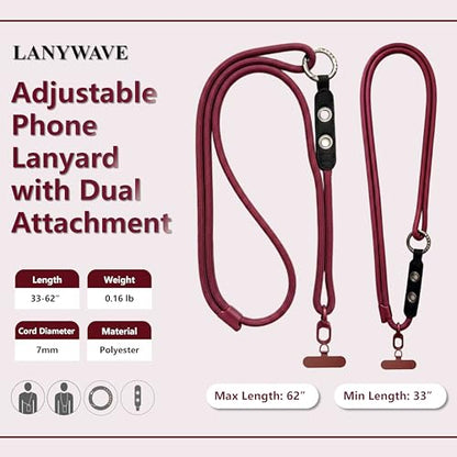 Adjustable Crossbody Phone Lanyard with Hanging Loops - color: Red