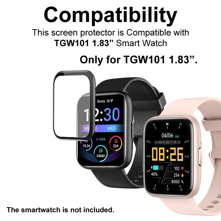 Compatible with OYV TGW101 1.83”, 3D Smart Watch Screen Protectors, 3 Piece, Full Coverage, Anti-shatter, 3D101P61