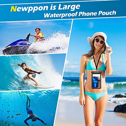 4 Pack Floating Waterproof Phone Pouch - Universal Large Floatable Water Proof Dry Bag Case - Float Clear Cell Holder with Lanyard - for iPhone 17 Pro Max Samsung Galaxy - Beach Swimming Pool - color: Black + Black