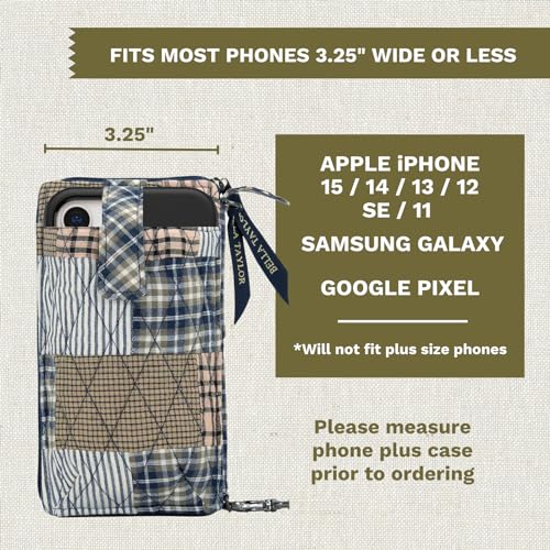 Bella Taylor Cell Phone Wristlet, Quilted Phone Wallet for Women | Lightweight, RFID blocking, phone pocket, built-in wallet, card organizer, coin pocket, secure zipper, quality construction - color: Farmhouse Blue