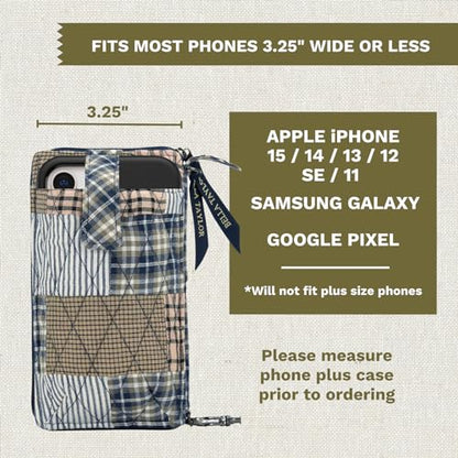 Bella Taylor Cell Phone Wristlet, Quilted Phone Wallet for Women | Lightweight, RFID blocking, phone pocket, built-in wallet, card organizer, coin pocket, secure zipper, quality construction - color: Farmhouse Blue
