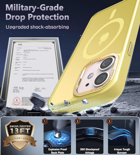 Newfuture Magnetic for iPhone 11 Case Matte Shockproof, Yellow | Military Drop Protection, Slim Matte Anti-Fingerprint, Compatible with Magsafe, Camera Guard, Translucent Protective Cover - color: Yellow, size: iPhone 11 6.1inch