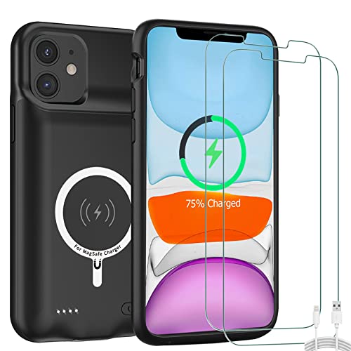 Battery Case for iPhone 11, Upgraded 10000mAh High-Capacity Protective Rechargeable Extended Battery Charger Cover Compatible with iPhone 11 (6.1 inch) Wireless Charging Case Support Carplay - Black - size: iPhone 11