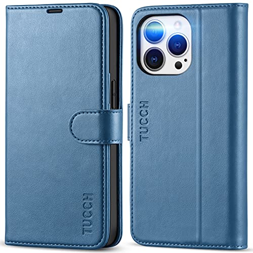TUCCH Wallet Case for iPhone 13 Pro (6.1") 2021, 3 Card Slots, Lake Blue | RFID Blocking, Viewing Stand, Shockproof TPU Shell, PU Leather, Magnetic Closure, Protective Folio Flip Cover - color: Light Blue