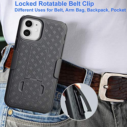 for iPhone 11 Belt Clip Case, Stand Holster Screen Protector-Black | Swivel Kickstand Holder, Slim Shell Slide Pouch Full Body Protective, Rugged Heavy Duty Shockproof Outdoor Cell Phone Cover