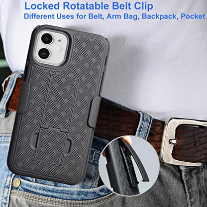 for iPhone 11 Belt Clip Case, Stand Holster Screen Protector-Black | Swivel Kickstand Holder, Slim Shell Slide Pouch Full Body Protective, Rugged Heavy Duty Shockproof Outdoor Cell Phone Cover