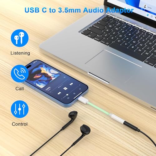 [Apple MFi Certified] USB C to 3.5mm Headphone Adapter for iPhone 17 16 iPad - color: Green