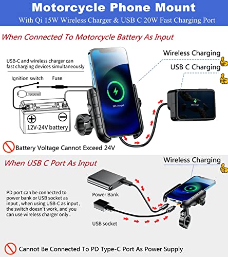 BRCOVAN Motorcycle Phone Mount Holder with Wireless & USB-C Charger
