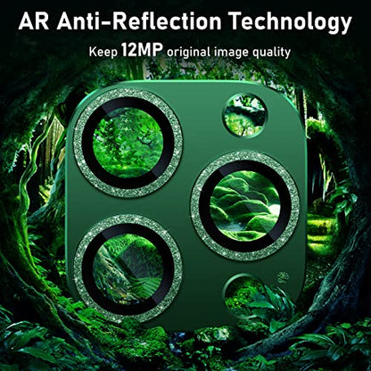 UniqueMe for iPhone 13 Pro/13 Pro Max Camera Lens Protector - Alpine Green - color: Alpine Green (bling circle)