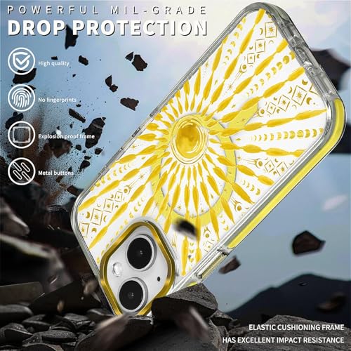 VisEnt Clear Case for iPhone 14, Magnetic Phone Case, Transparent Slim Cover, Military Grade Protection, Shockproof, Anti-Yellowing, Scratch Resistant, Folk Gold Sun - color: Folk Gold Sun, size: Iphone 14