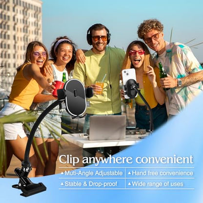 ROCKFREE Clip Phone Holder,Auto-Locking Clamp,360° Rotating Base,9.84" Arm - size: Long-9.84 inch Arm