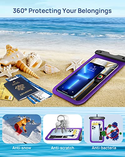 Lanhiem Large Waterproof Phone Pouch [Up to 10.5"] Universal IPX8 Waterproof Dry Bag with Lanyard for iPhone 17 Pro Max /16, S25 Ultra/ S24/ S23 Plus/ S25 FE, Moto G/Pixel 10 9 8 Pro, Black+Purple