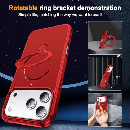 SKYLMW Compatible with iPhone 17 Pro Case with Stand,Red | iPhone 17 Pro Phone Case 6.3",Magnetic Ring Stand,Compatible with MagSafe,Military-Grade Protection,Great Grip Feeling - color: Red, size: Iphone 17 Pro
