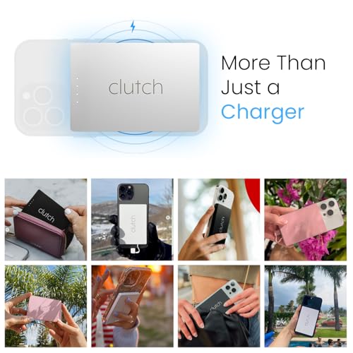 Clutch Pro – World's Thinnest iPhone Charger – Portable Power Bank 5000mAh – Magnetic Built-in Lightning Cable – TSA Approved Travel Charger – iPhone 14 & Earlier – White - color: White