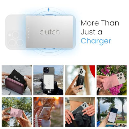 Clutch Pro – World's Thinnest iPhone Charger – Portable Power Bank 5000mAh – Magnetic Built-in Lightning Cable – TSA Approved Travel Charger – iPhone 14 & Earlier – White - color: White