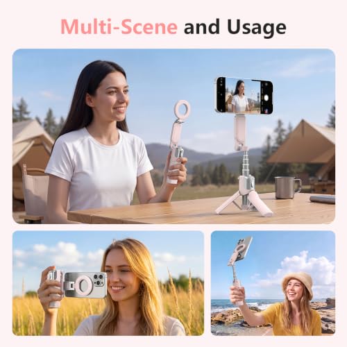 AMAZEAR Phone Camera Grip with Selfie Stick Tripod, Cellphone Accessories for iPhone 16 17 18 Pro Max with Multi-Functional Bluetooth Controller, Comfort Ergonomic Handle Holder, Pink - color: Pink