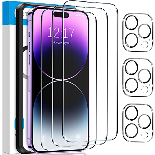 Fotbor for [3+3 Pack] iPhone 14 Pro Max Screen Protector with Camera Lens Protector, 9H Shatterproof Tempered Glass Film with Easy Installation Frame, HD Clear Sensitive Full Coverage 6.7 Inch - size: iPhone 14 Pro Max-6.7 inch